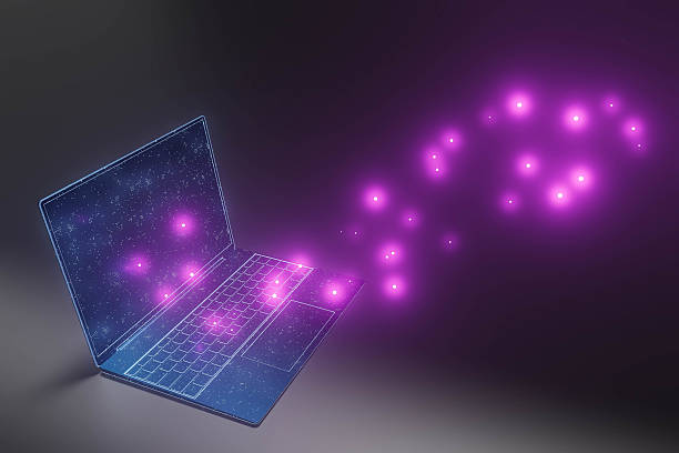 istock A laptop with a purple screen and purple lights 2239915828