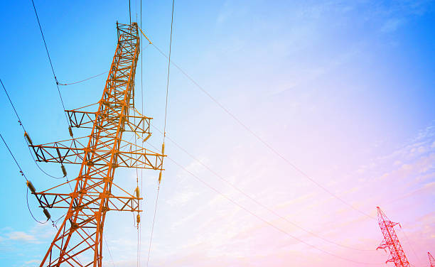 istock Power Tower With Wires on Colorful Sky at Dusk in Open Field. 2239918007