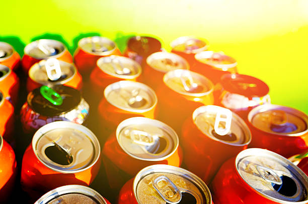istock Open drink soda cans close up, top view. 2239918543