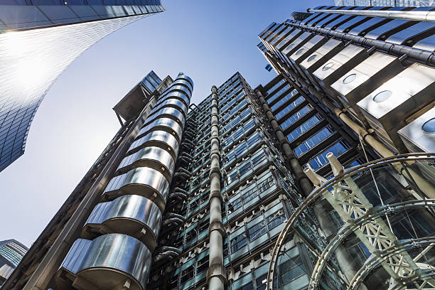 istock Futuristic high tech skyscrapers in London's financial district, dramatic low angle view 2239919656