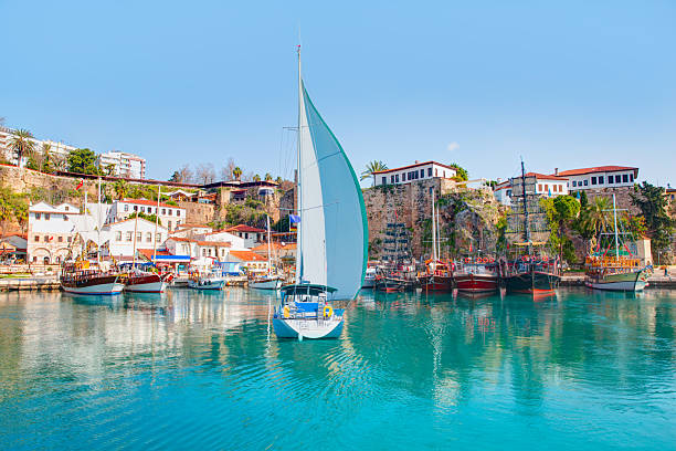 Panoramic view the old harbor in the old town (Kaleici) - Antalya, Turkey