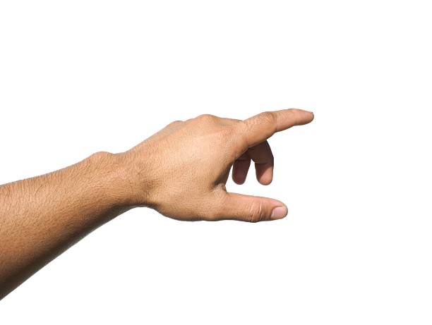 istock Men's hands making gestures like  I'm pointing at something.  or touch the phone screen  Isolated on white background. 2239942546