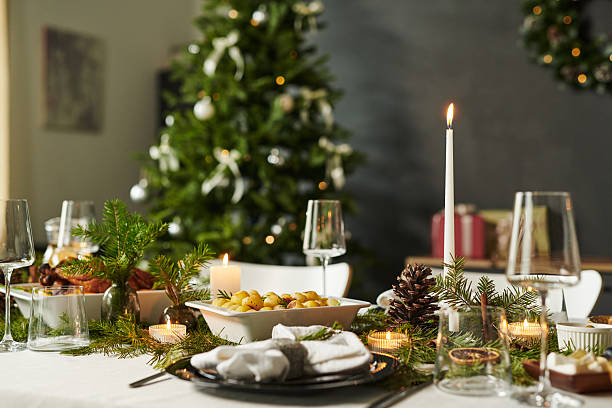 Christmas Christmas Table Setting Featuring Candles and Holiday Decorations