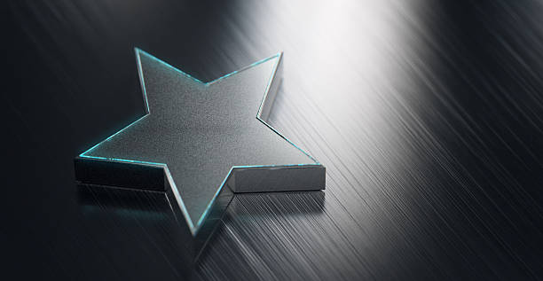 Shiny Metallic Star icon on stainless steel surface