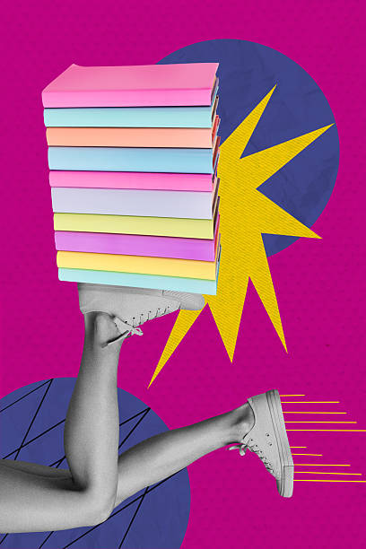 istock Trendy image sketch 3d poster collage of anonym student girl instead body book stack education concept library bookworm reader 2239946408