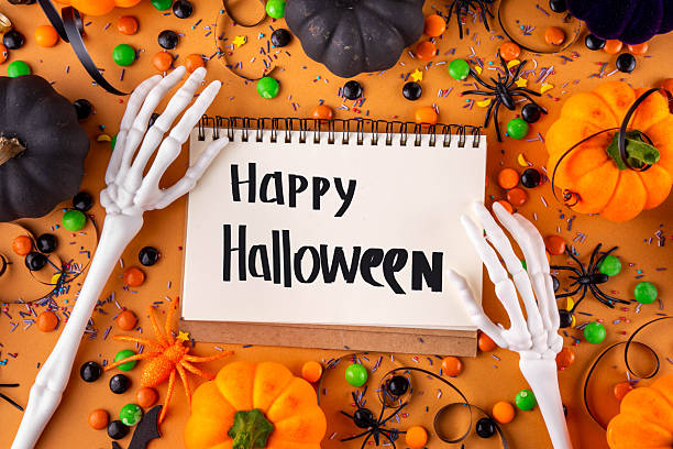 istock Bright colorful Halloween party accessories and decor background 2239946506
