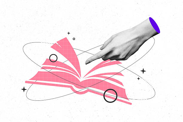 istock Composite creative collage photo of human hands point book genre education student knowledge encyclopedia novel bookworm hobby 2239946617