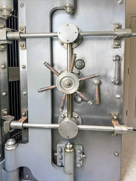 Steel vault and lock system detail of bank vault door