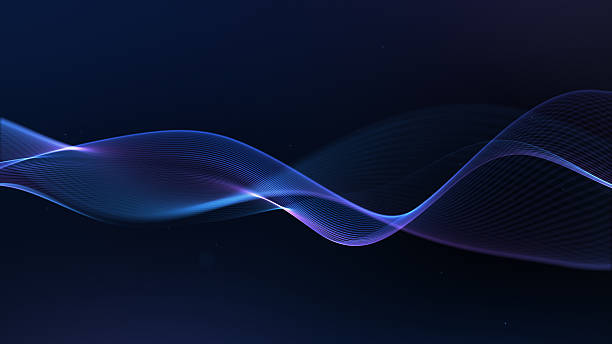 istock Blue outer space. wavy background. Smooth fluid movement of information. Purple wave. Striped scientific, technological background. Digital blue water landscape. Sci-fi, HUD. 2239956193
