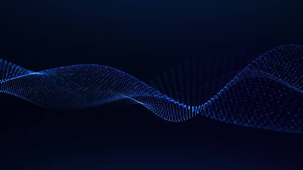 istock Blue liquid space. Shiny wave of blue color on a dark gradient. Blue linear waves. Wave in the center. technological, scientific neon glow. Circular repetition of a digital wavy landscape. 2239956195
