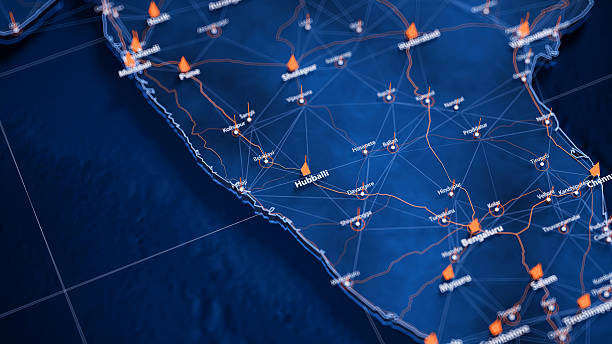 istock Hubballi map big data visualization. Futuristic map infographic of city in India. Visual map data complexity in modern blue and orange colors 2239961701