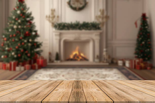 istock Christmas Tree With Illumination Near the Fireplace. Home Decor 2239971146