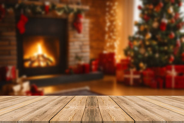 istock Christmas Tree With Illumination Near the Fireplace. Home Decor 2239971165