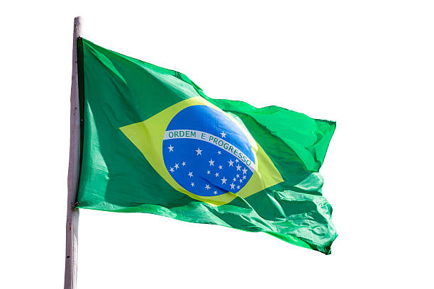 istock Brazil national flag textile cloth waving on top, white background copyspace 2239971795