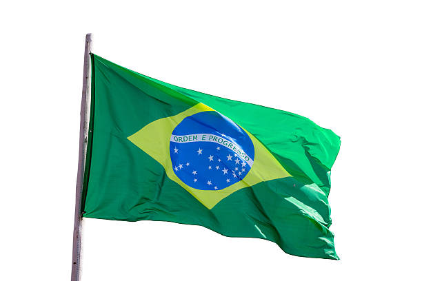 istock Brazil national flag textile cloth waving on top, white background copyspace 2239971805