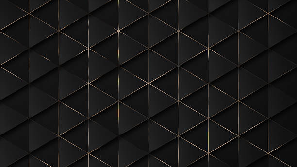 Abstract black background with gold. 4k black luxury geometric background with bronze metallic lines. Graphic ornament. gray black triangle pattern. Simple elegant 3d BG.