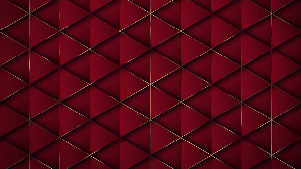 4k Abstract luxury geometric background with gold metallic lines. Red background with gold. graphic triangles background. Simple elegant new year 3d BG.
