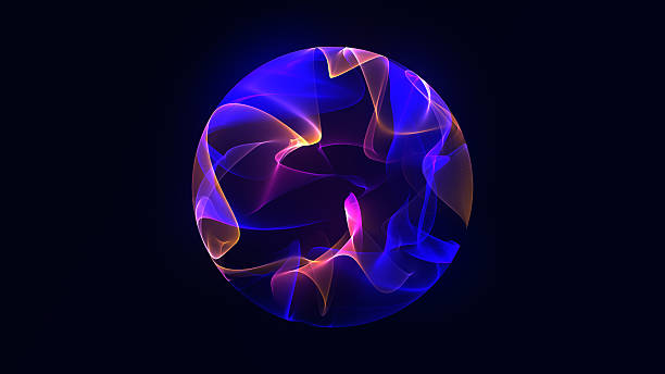 istock Sphere made of particles. Bright glowing particle 3d sphere Universe. engineering and artificial intelligence. Animated wave energy orb. Purple and blue smoky ball. Abstract orb. 2239973433
