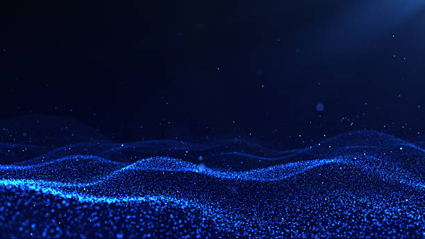 istock Abstract flowing smooth particles waves background. Digital network. Glowing digital cyber wave made of particles and dots moves on a blue background, big data, 3D, 4K, 2239973435