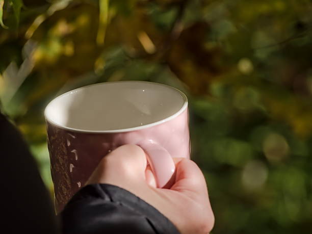istock A hand holding a pink mug outdoors - A cozy coffee break in autumn 2239976351