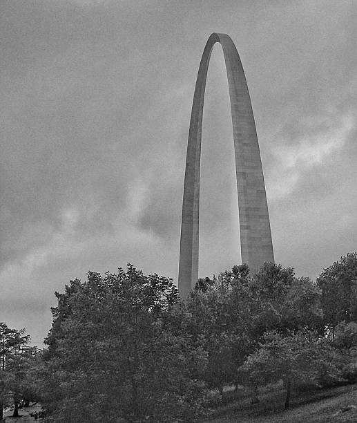 Symbol of Western Expansion, Famous Landmark of Saint Louis Missouri, The Gateway Arch National Park in Black and White