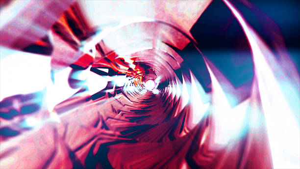 istock 3D object or structure inside a glass mirror tunnel with neon red light, bright reflections 2239989874