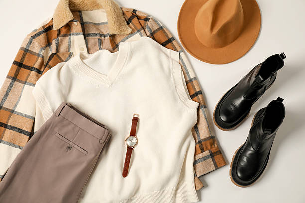 istock Stylish clothes, boots and accessories on white background, flat lay 2240002122