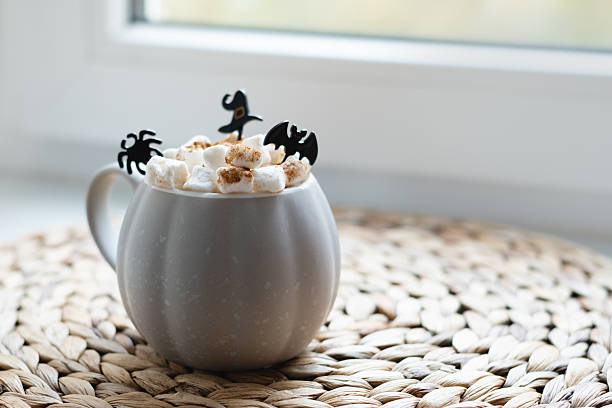 Halloween Hot Chocolate with Marshmallows and Decorations