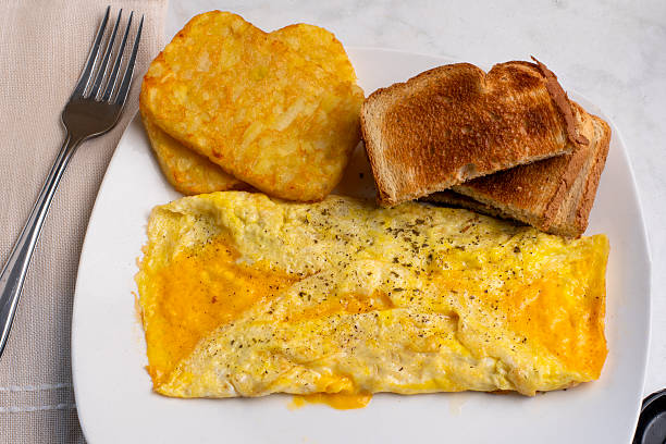 istock cheese omelette with  hash browns, and toast 2240009364