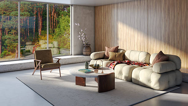 istock Large luxury modern bright interiors Living room mockup illustration 3D rendering image 2240010454