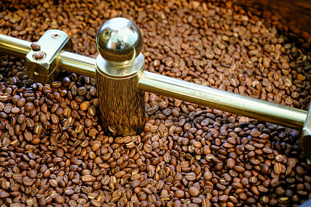 Freshly roasted Bolivian export coffee turning in a machine