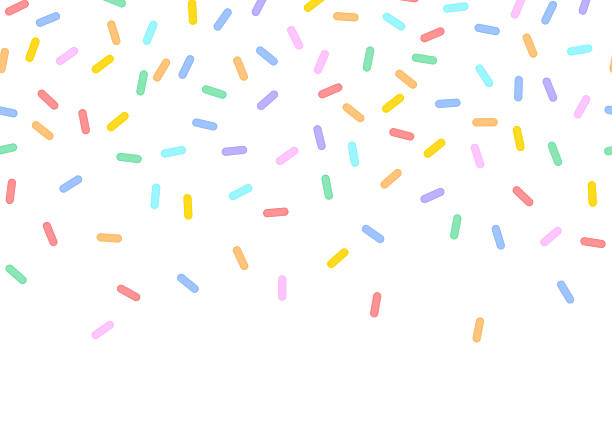 Simple Sprinkle Background. Falling sweet confetti on white chocolate glaze background. Colorful sprinkles banner background, colorful falling decorative sprinkles background