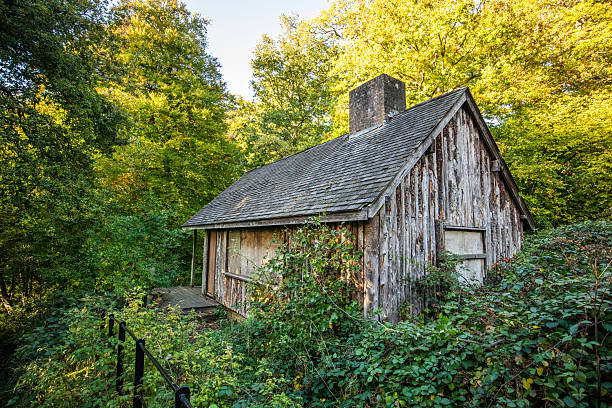 The historic Wood House, a 1840's farm house, now the Cornwall Community Museum, in downtown Cornwall Ontario Canada, on a sunny day.