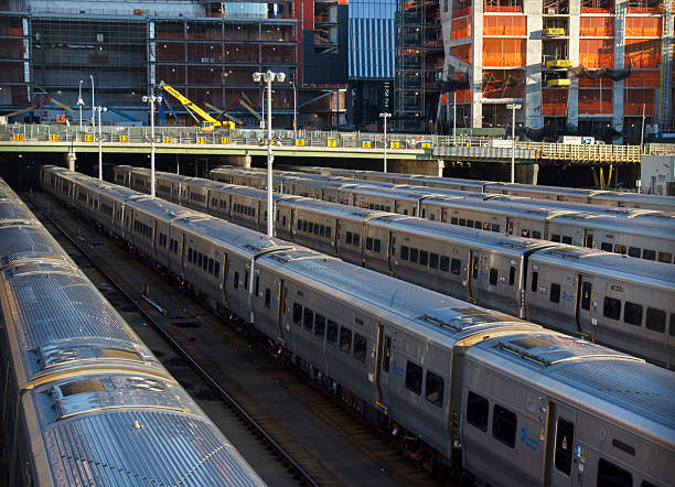 The MTA West Side yard subway trains in Hudson Yards, Manhattan, New York City, USA