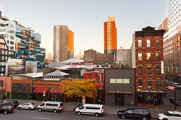 The Historic buildings from the elevated HJigh Line linear park in Chelsea, Manhattan, New York City, USA