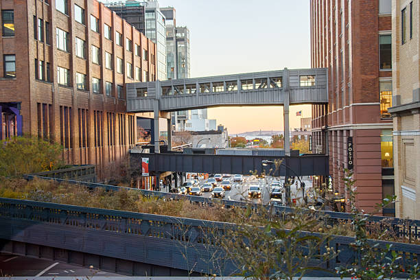 The Historic buildings from the elevated HJigh Line linear park in Chelsea, Manhattan, New York City, USA