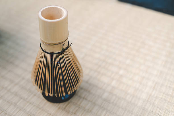 Traditional Bamboo Matcha Whisk, Chasen, on Tatami Mat.