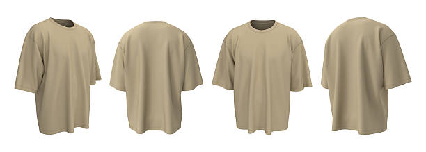 istock Blank oversized short sleeve t-shirt mockup in front, side, and back view, 3D render 2240047451