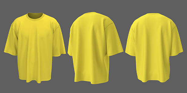 istock Blank oversized short sleeve t-shirt mockup in front, side, and back view, 3D render 2240047464