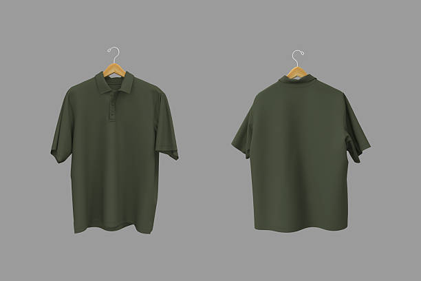 istock 3D rendering of an oversized short sleeve polo shirt mockup for men. Realistic fabric texture, front and back view on hanger 2240047504
