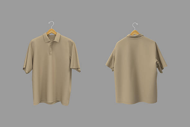 istock 3D rendering of an oversized short sleeve polo shirt mockup for men. Realistic fabric texture, front and back view on hanger 2240047509