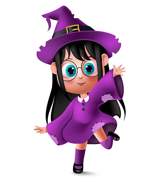 istock Happy Halloween Witch Girl, Spooky Cute Character Vector Illustration for Autumn Holiday 2240058456