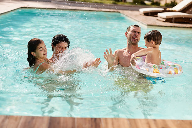 istock Cheerful family having fun during summer day in the pool. 2240059929
