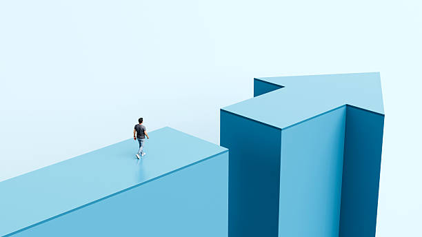 istock Man walking across large broken arrow, overcoming gap, courage, challenge, determination, resilience, progress - 3d render 2240060994
