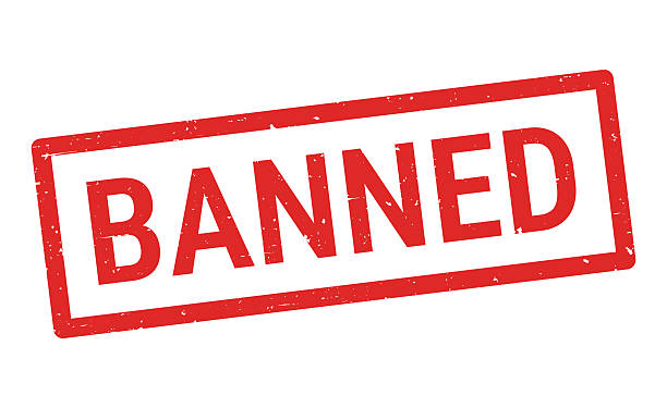 Banned. Grunge rubber stamp for your own design, isolated on a blank background. The stamp consists of text and a frame in red ink. Vector Illustration (EPS file, well layered and grouped). Easy to edit, manipulate, resize or colorize. Vector and Jpeg file of different sizes.