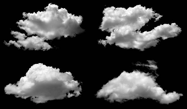 istock Collection of white clouds isolated on a black background, ideal for sky design, atmosphere effect, weather concept, visual composition, and natural digital artwork. 2240061510