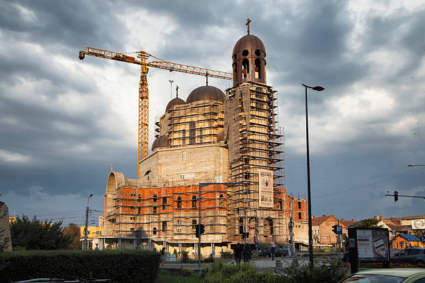 Cluj-Napoca,  Transylvania, Romania - August 21, 2018: Construction site of Saint Joseph Greek Catholic cathedral