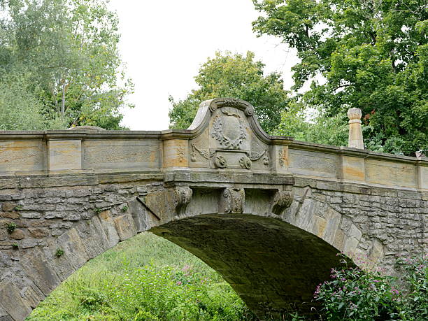 istock Historic Marienthal Bridge over a stream with stone arch and vegetation 2240073607