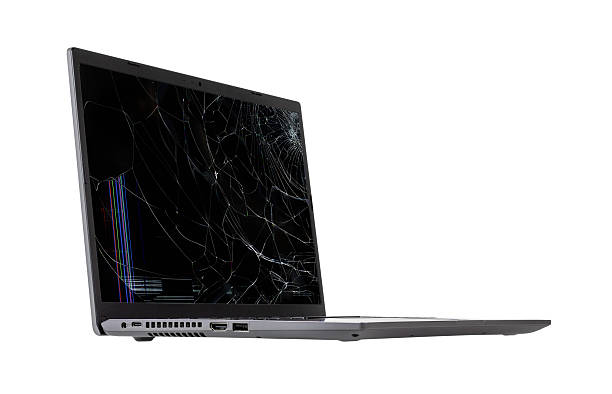 istock laptop with a broken, cracked screen isolated on white background close up side view 2240074127