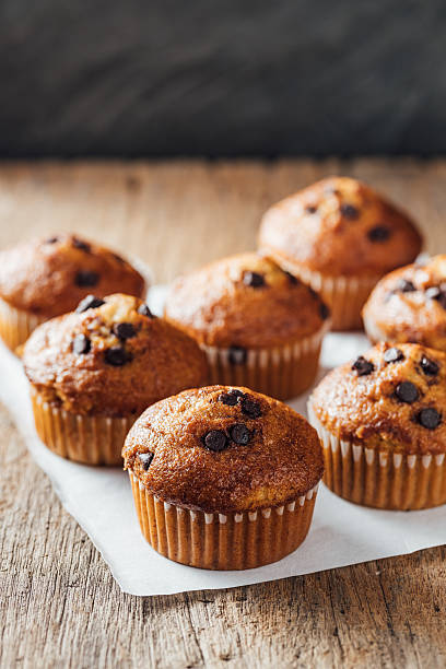 istock Freshly Baked Chocolate Chip Muffins on Wooden Table Surface 2240075825